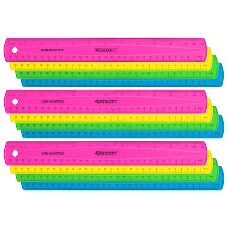 Westcott Shatterproof Ruler with Anti-Microbial, 12'', Assorted Translucent Colors No Color Choice, 12PK 14381-011